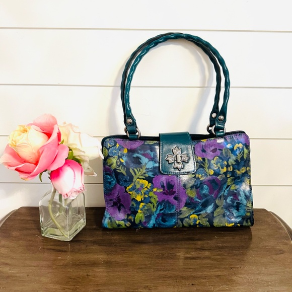 Patricia Nash Rosina Leather Satchel Deep Blue Nature Collection Bag - Picture 2 of 2